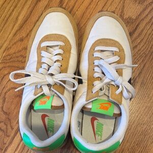 Nike White and Brown Sneakers with Green Accents